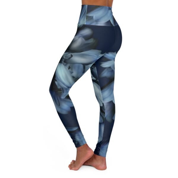 Floral Yoga Leggings, Navy Blue High Waist Print Pants, Workout Athletic Pilates Active Wear, Stretchy Fitness Leggings, Women's Yoga Pants - Image 3