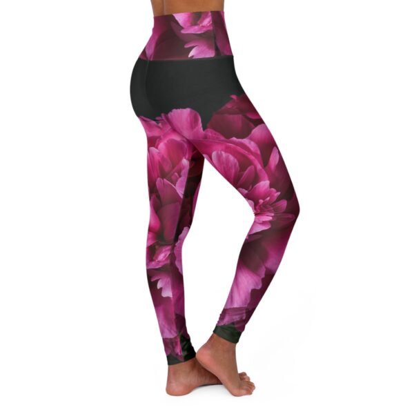 Black and Purple Floral Yoga Leggings, High Waisted Workout Pants, Activewear, Women's Fitness Leggings, Floral Stretch Pants - Image 4