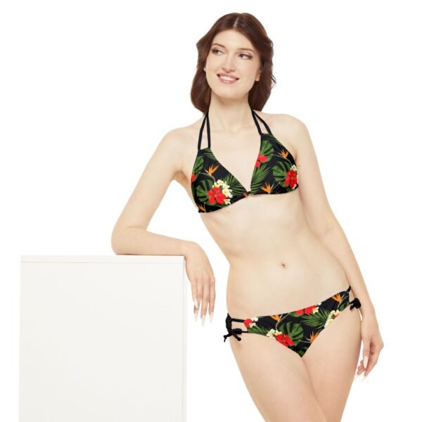 Tropical Flower Bikini Set, Black and Red Swimsuit, Floral Strappy Bathing Suit, Beach Vacation Swimwear, Summer Poolside Attire - Image 12