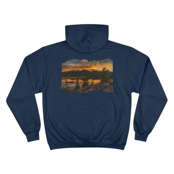 Mountain Sunset Champion Hoodie, Fishing Outdoor Adventure Sweatshirt, Nature Lover Gift, Camping Clothing, Cozy Pullover Hoodie