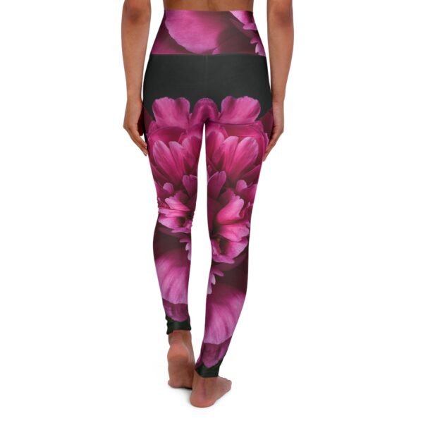 Black and Purple Floral Yoga Leggings, High Waisted Workout Pants, Activewear, Women's Fitness Leggings, Floral Stretch Pants - Image 2