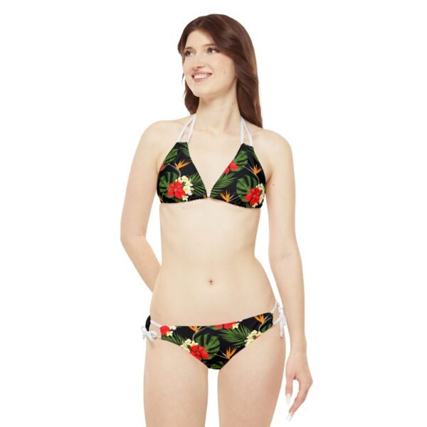 Tropical Flower Bikini Set, Black and Red Swimsuit, Floral Strappy Bathing Suit, Beach Vacation Swimwear, Summer Poolside Attire - Image 7