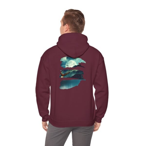 Eagle Moon Mountain Hoodie, Nature Lover Gift, Outdoor Adventure Sweatshirt, Wilderness Graphic Jumper, Animal Lover Pullover, Night Sky