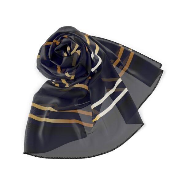 Striped Poly Scarf, Navy and Gold Chiffon Scarf, Lightweight Fashion Accessory, Elegant Neck Wrap, Trendy Headscarf, Versatile Hair Scarf - Image 11