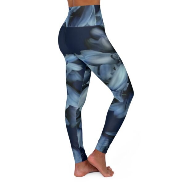 Floral Yoga Leggings, Navy Blue High Waist Print Pants, Workout Athletic Pilates Active Wear, Stretchy Fitness Leggings, Women's Yoga Pants - Image 4