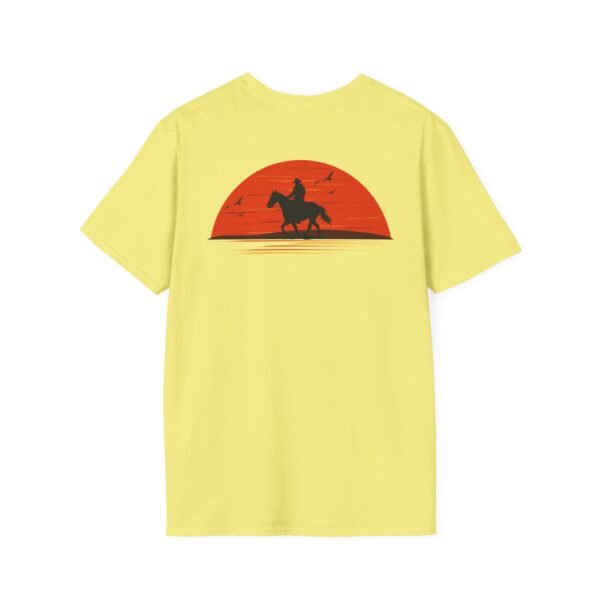 Men's horse riding into sunset Softstyle T-Shirt - Image 20