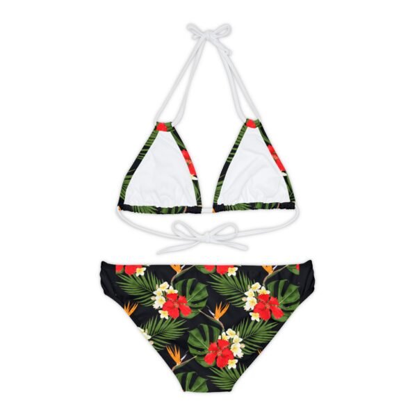 Tropical Flower Bikini Set, Black and Red Swimsuit, Floral Strappy Bathing Suit, Beach Vacation Swimwear, Summer Poolside Attire - Image 6