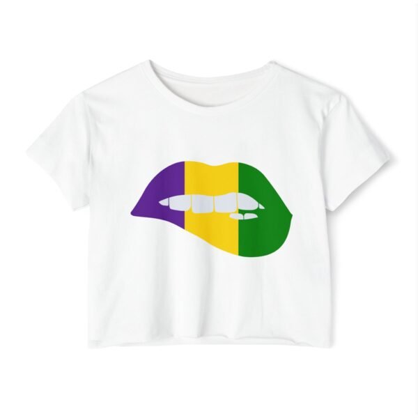 Crop Top, Mardi Gras Color Lips Festival Shirt, Women's Boho Music Festival Top, Cute Summer Carnival Tee, Crop Shirt for Her, Rave Crop Top - Image 7