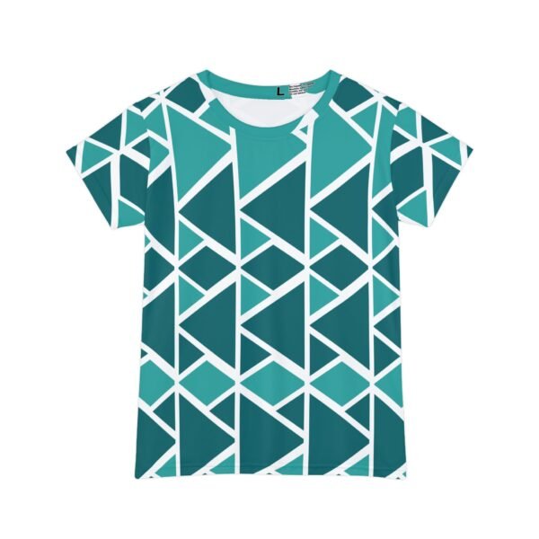 Geometric Women's Tee, Teal Turquoise Shirt, Trendy Short Sleeve Top, Graphic Pattern Blouse, Modern Fashion Apparel - Image 4