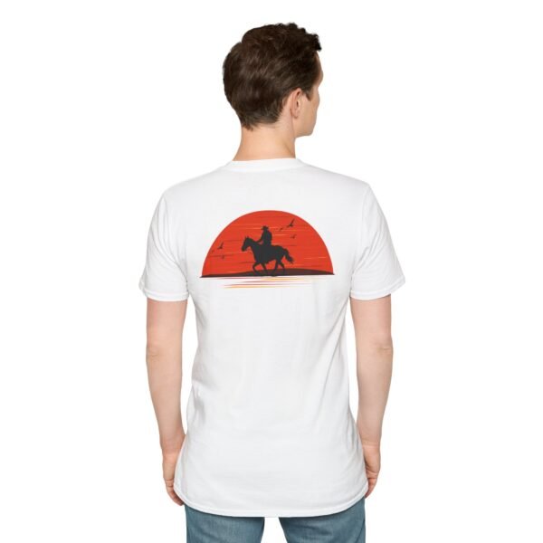 Men's horse riding into sunset Softstyle T-Shirt - Image 10