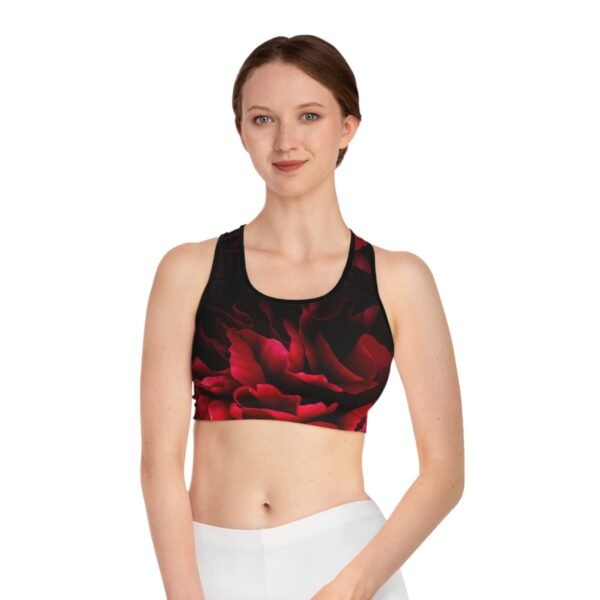 Floral Sports Bra - Black and Red Athletic Fitness Top, Workout Crop Tank, Yoga Activewear, Gym Exercise Shirt, Running Gear, Women's