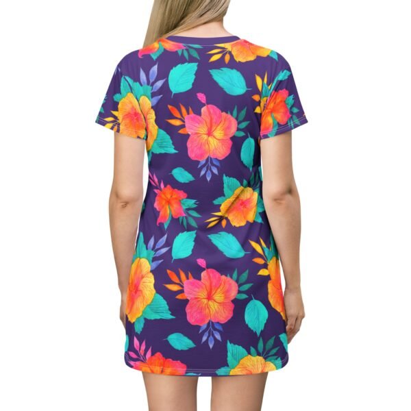 Tropical Flower T-Shirt Dress - Vibrant Floral Print, Summer Dress, Beach Cover Up, Resort Wear, Hawaiian Vacation Outfit - Image 7