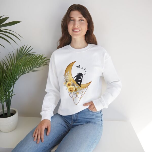 Moon Goddess Crewneck Sweatshirt, Lunar Woman on Moon Jumper, Celestial Space Sweater, Night Sky Pullover, Boho Moon Phase Top