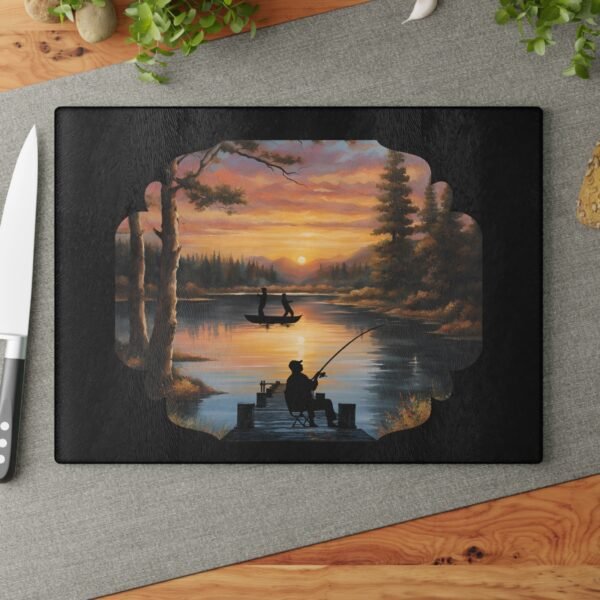 Fishing in the afternoon Glass Cutting Board - Image 4