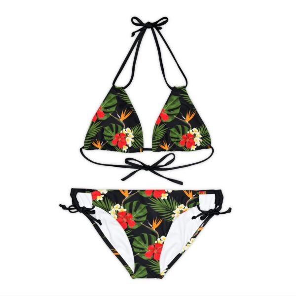 Tropical Flower Bikini Set, Black and Red Swimsuit, Floral Strappy Bathing Suit, Beach Vacation Swimwear, Summer Poolside Attire - Image 9