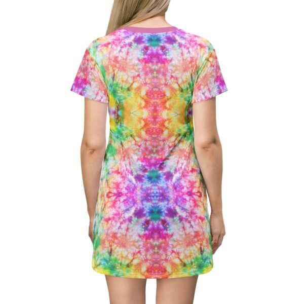 Tie Dye T-Shirt Dress - Colorful Casual Mini Dress, Summer Beach Coverup, Boho Festival Clothing, Hippie Chic Apparel, Lounge Wear - Image 4