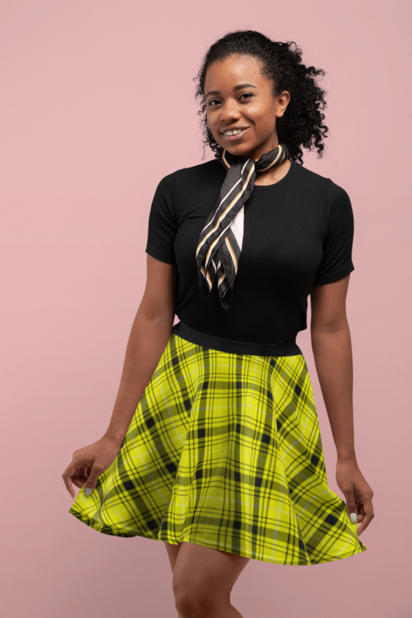 Yellow Plaid Skater Skirt, Checkered High Waisted A-Line Mini Skirt, Women's Fashion Apparel, Retro Style Clothing, Vintage Inspired Outfit - Image 4