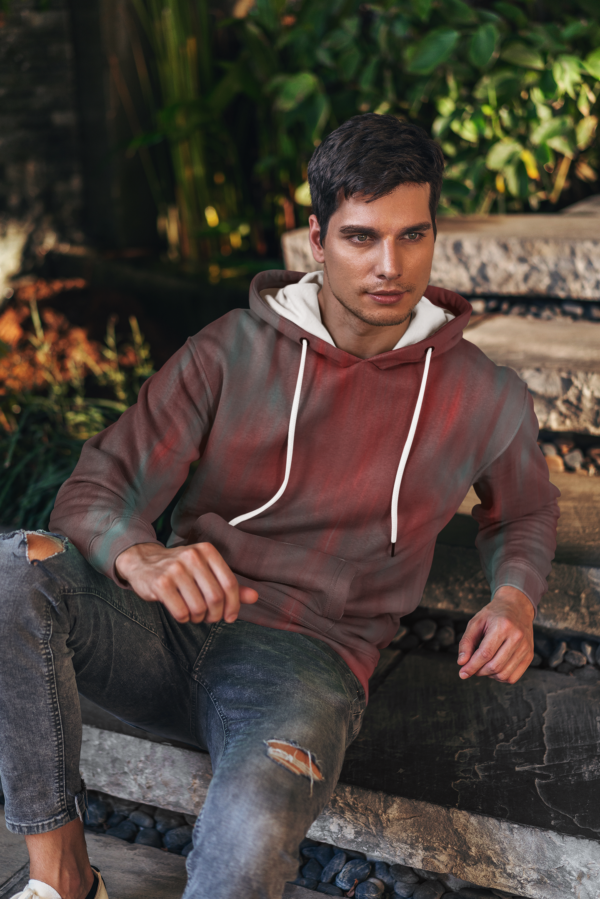 Stylish Streak Pattern Unisex Pullover Hoodie for Warmth and Comfort, Red Blue Sweatshirt, Fashionable Outerwear, Cozy Winter Apparel,