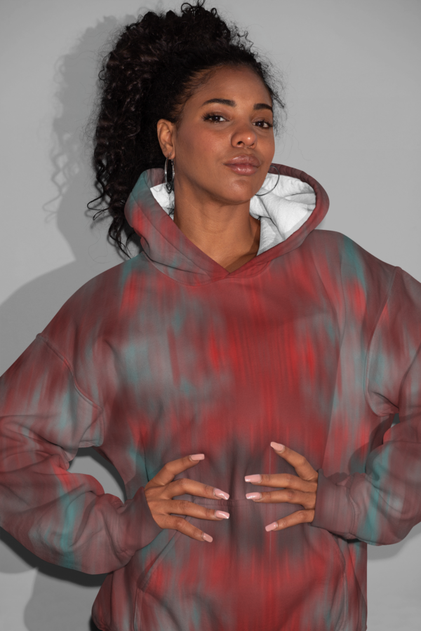 Stylish Streak Pattern Unisex Pullover Hoodie for Warmth and Comfort, Red Blue Sweatshirt, Fashionable Outerwear, Cozy Winter Apparel, - Image 2