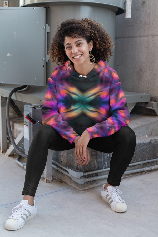 Geometrical Design Unisex Pullover Hoodie, Bright Pink Blue Black Stylish Hoodie, Hooded Sweatshirt, Winter Fashion Gift, - Image 4