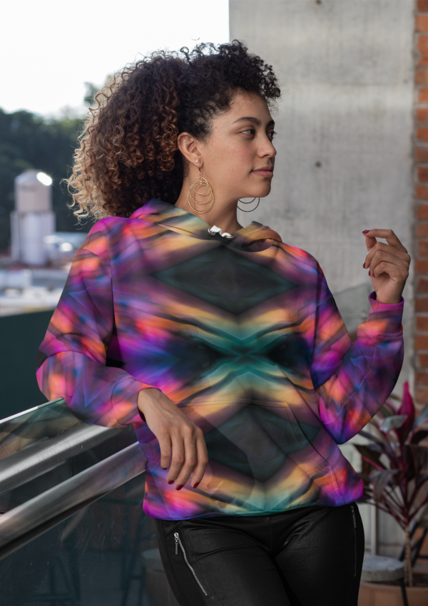 Geometrical Design Unisex Pullover Hoodie, Bright Pink Blue Black Stylish Hoodie, Hooded Sweatshirt, Winter Fashion Gift, - Image 3