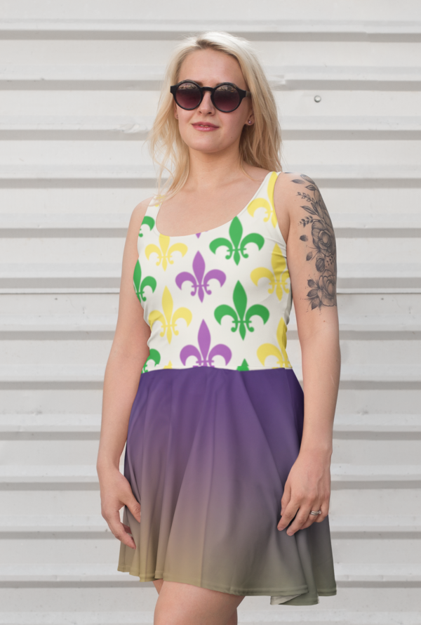 Mardi Gras Fleur De Lis Skater Dress, Women's Party Dress,  Festive Celebration Apparel - Image 3