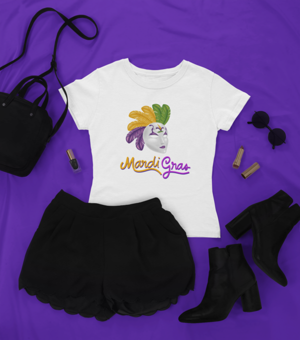 Mardi Gras Softstyle Tee, Women's Festive Shirt, Ladies Graphic Tshirt, Comfortable Cotton Top, Stylish Spring Apparel - Image 4