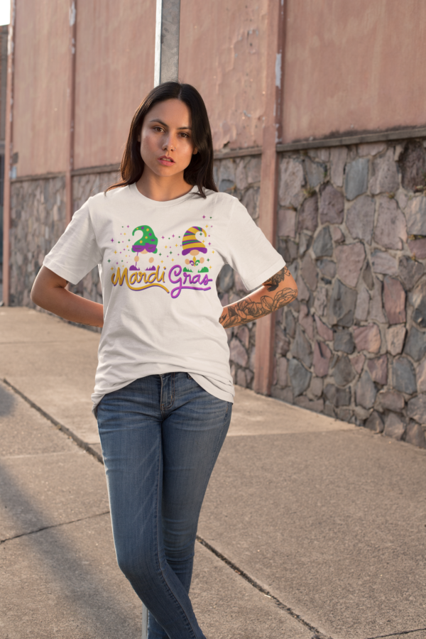 Mardi Gras Gnome Tshirt, Unisex Graphic Tee Shirt, Louisiana Celebration Top, Festive Parade Tee, Laissez les bon temps rouler Shirt - Image 2