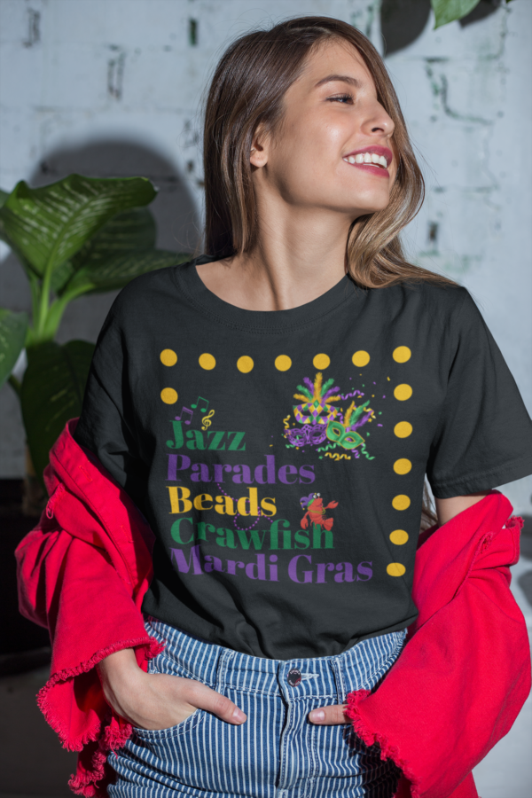 Mardi Gras T-Shirt, Crawfish Beads Jazz Tee, Unisex Cotton Shirt, Fat Tuesday Parade Top, Louisiana Party Wear