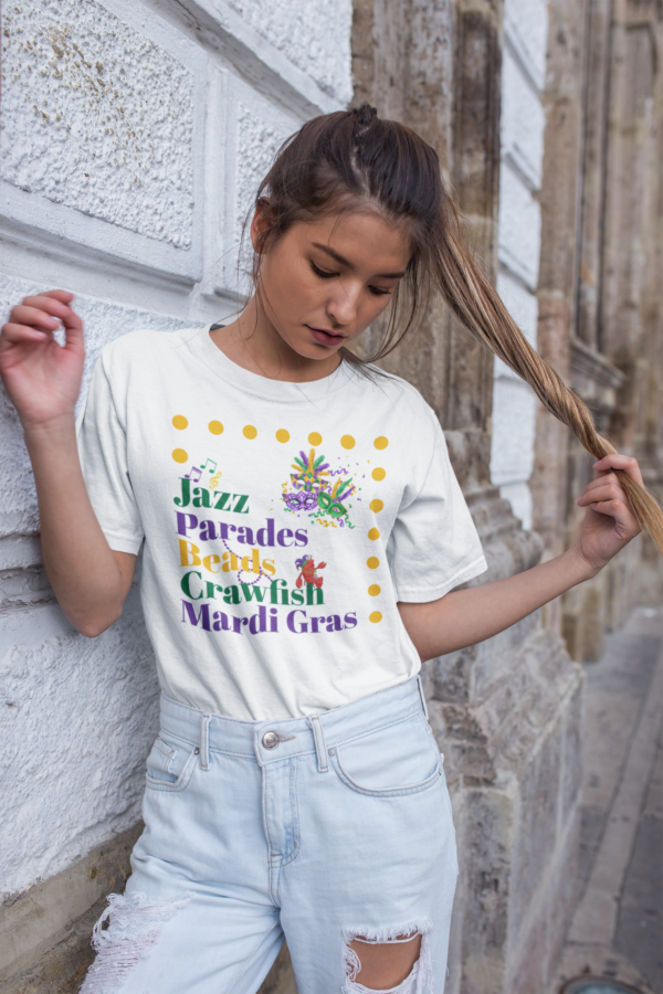 Mardi Gras T-Shirt, Crawfish Beads Jazz Tee, Unisex Cotton Shirt, Fat Tuesday Parade Top, Louisiana Party Wear - Image 2