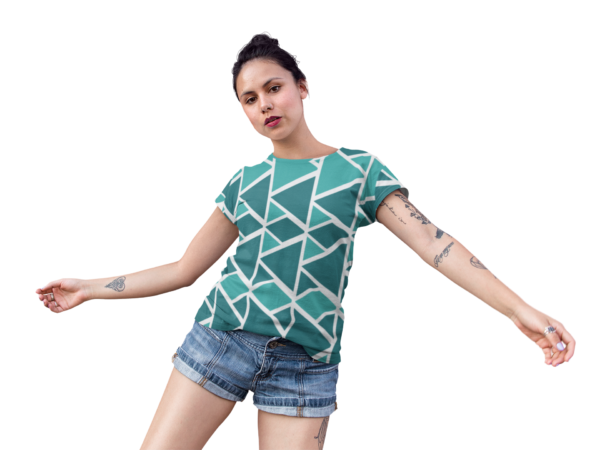 Geometric Women's Tee, Teal Turquoise Shirt, Trendy Short Sleeve Top, Graphic Pattern Blouse, Modern Fashion Apparel - Image 3