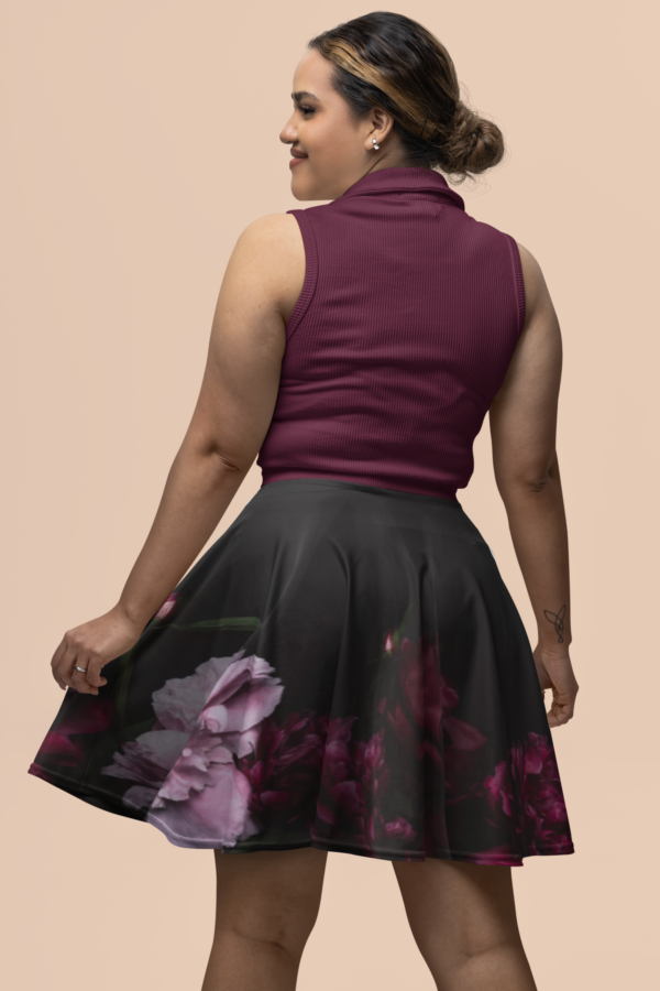 Floral Skater Skirt, Dark Colored Women's Skirt, Flowy A-Line Skirt, Trendy Fashion, Casual Wear - Image 2