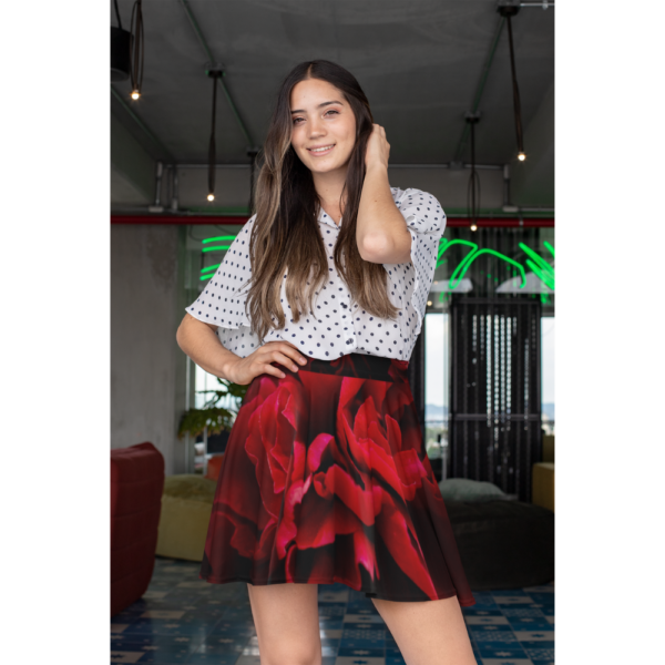 Red and Black Floral Skater Skirt - Women's Apparel, Fashion Clothing, Cute A-Line Mini Skirt, Casual Flare Skirt