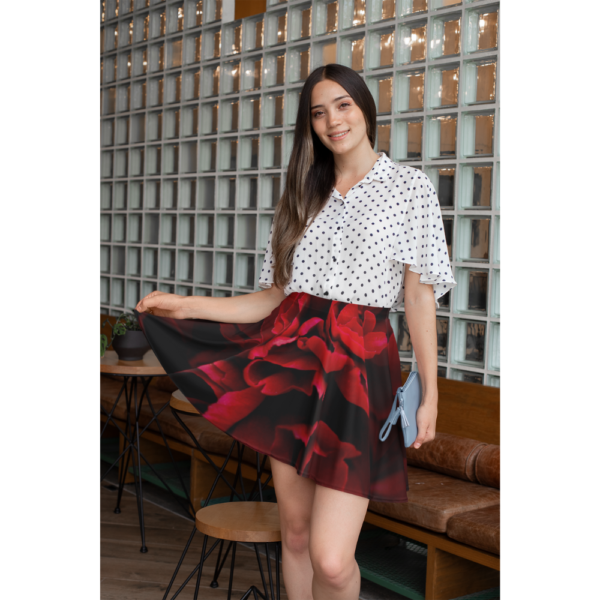 Red and Black Floral Skater Skirt - Women's Apparel, Fashion Clothing, Cute A-Line Mini Skirt, Casual Flare Skirt - Image 3