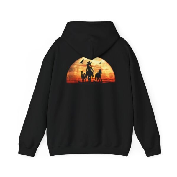 Sunset Western Woman Hoodie, Horse Lover Gift, Cowgirl Apparel, Ranch Life Pullover, Equestrian Wear, Country Sunset Sweatshirt