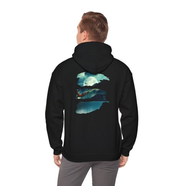 Eagle Moon Mountain Hoodie, Nature Lover Gift, Outdoor Adventure Sweatshirt, Wilderness Graphic Jumper, Animal Lover Pullover, Night Sky - Image 17