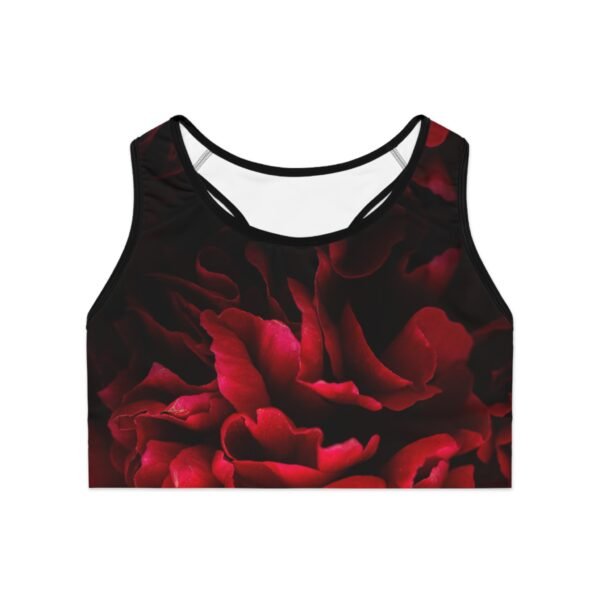 Floral Sports Bra - Black and Red Athletic Fitness Top, Workout Crop Tank, Yoga Activewear, Gym Exercise Shirt, Running Gear, Women's - Image 2