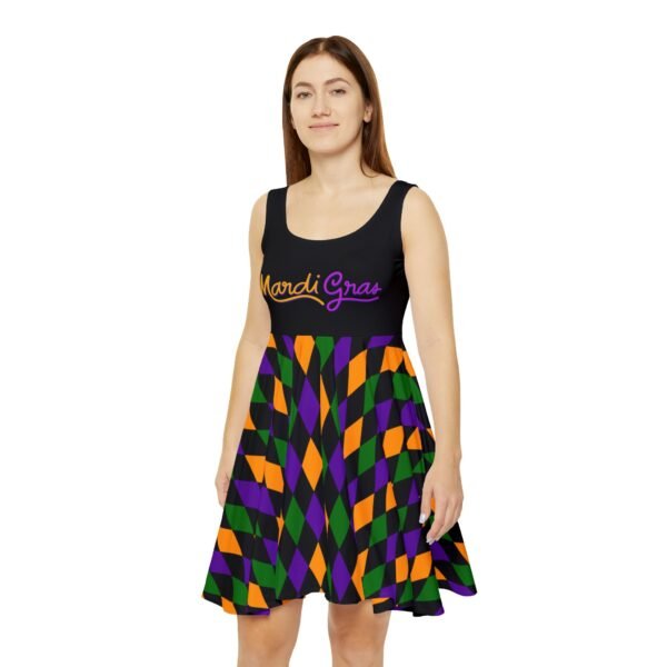 Mardi Gras Skater Dress for Women, Carnival Theme Fashion,  Purple Green Gold Attire