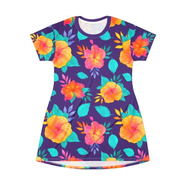 Tropical Flower T-Shirt Dress - Vibrant Floral Print, Summer Dress, Beach Cover Up, Resort Wear, Hawaiian Vacation Outfit - Image 5