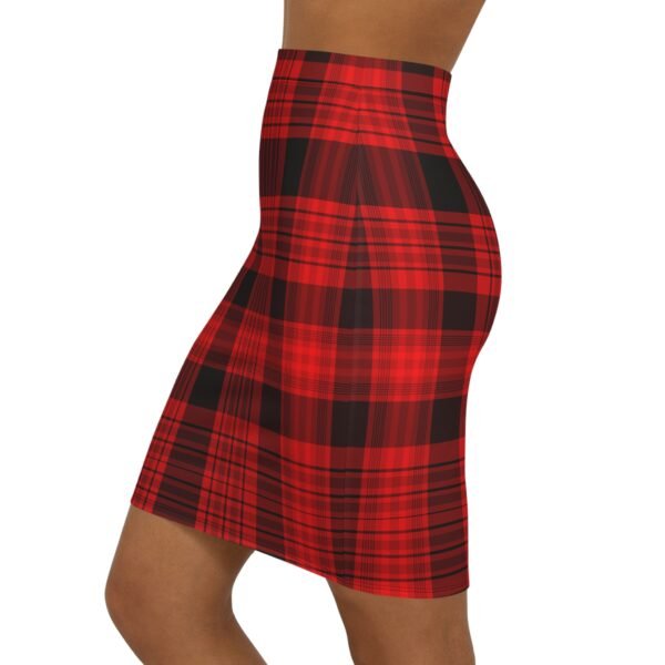 Women's Pencil Skirt - Black and Red plaid Design - Image 3