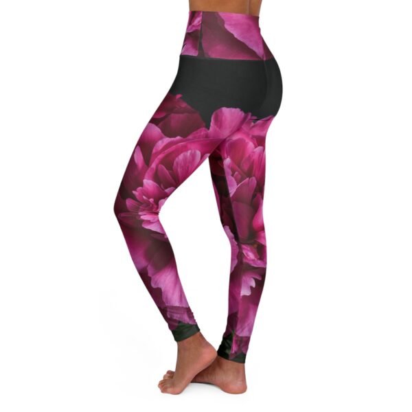 Black and Purple Floral Yoga Leggings, High Waisted Workout Pants, Activewear, Women's Fitness Leggings, Floral Stretch Pants - Image 3