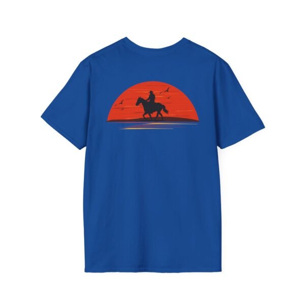 Men's horse riding into sunset Softstyle T-Shirt - Image 52