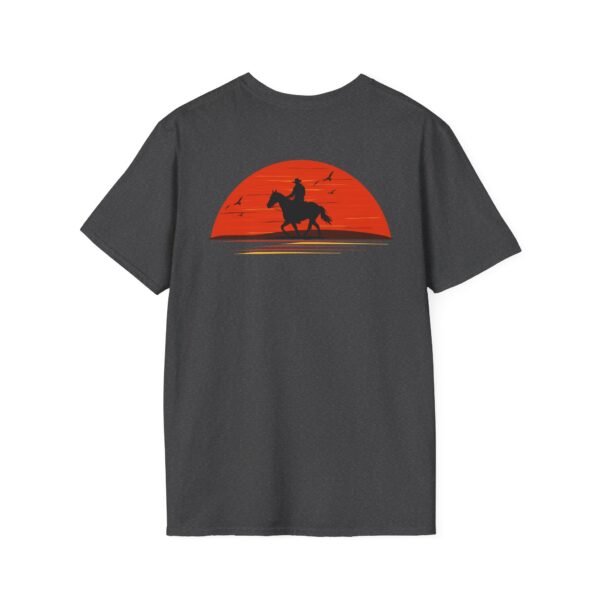 Men's horse riding into sunset Softstyle T-Shirt - Image 32