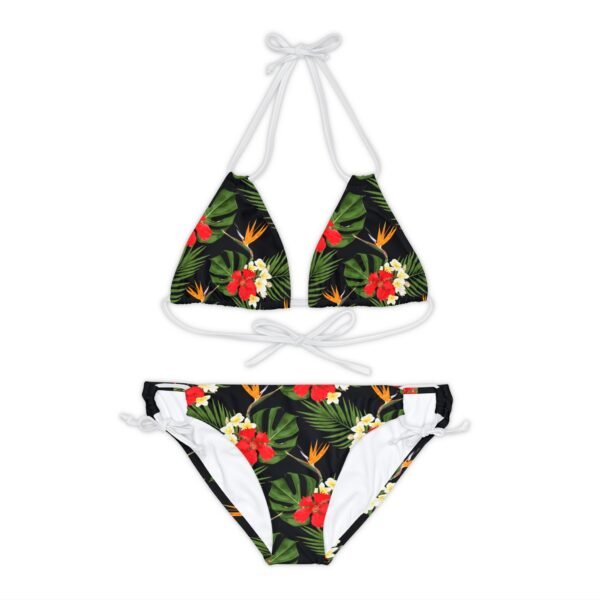 Tropical Flower Bikini Set, Black and Red Swimsuit, Floral Strappy Bathing Suit, Beach Vacation Swimwear, Summer Poolside Attire - Image 5