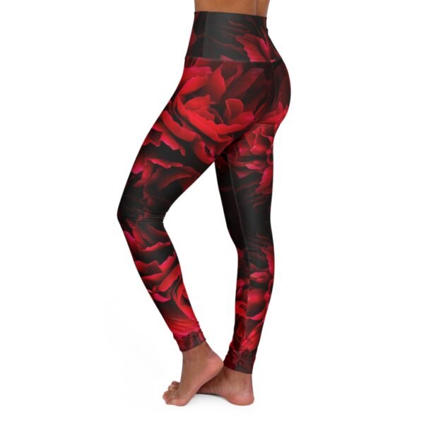 Red and Black Floral Leggings, Women's Activewear, Workout Pants, Yoga Tights, Athletic Apparel - Image 3