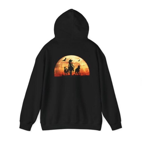 Sunset Western Woman Hoodie, Horse Lover Gift, Cowgirl Apparel, Ranch Life Pullover, Equestrian Wear, Country Sunset Sweatshirt - Image 3