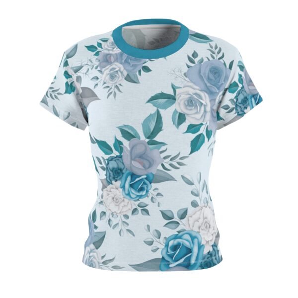 Blue Rose Pattern Women's Tee, Floral Print T-shirt, Fashion Top for Her, Summer Clothing - Image 5