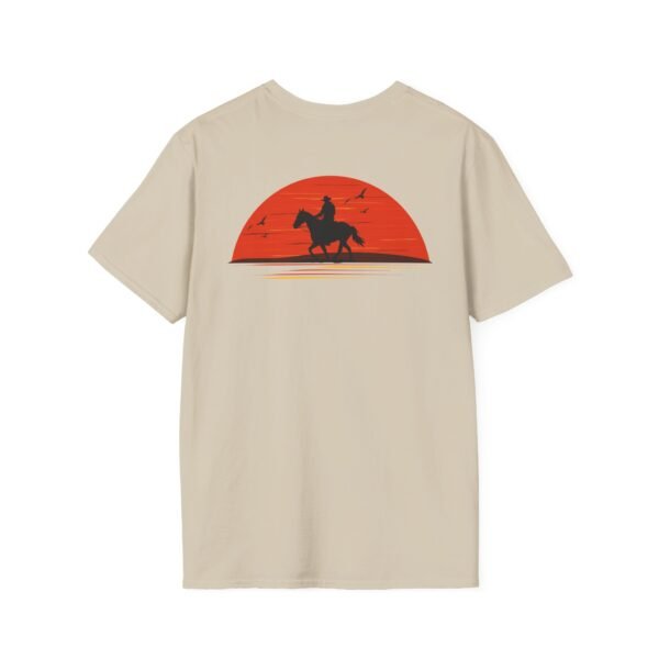 Men's horse riding into sunset Softstyle T-Shirt - Image 12