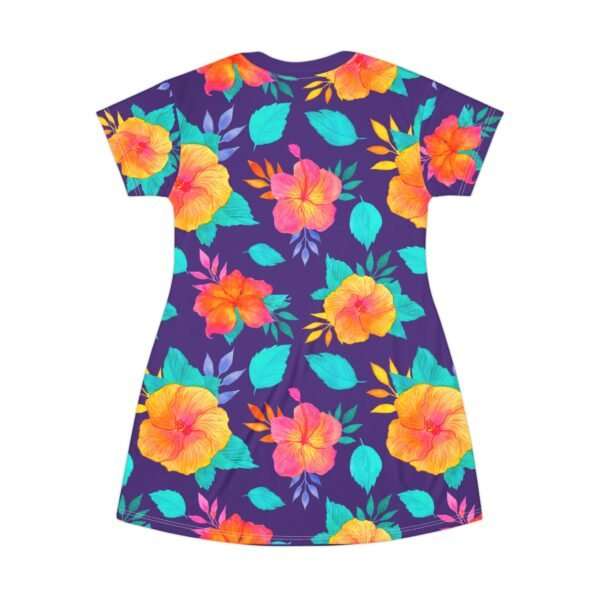 Tropical Flower T-Shirt Dress - Vibrant Floral Print, Summer Dress, Beach Cover Up, Resort Wear, Hawaiian Vacation Outfit - Image 6