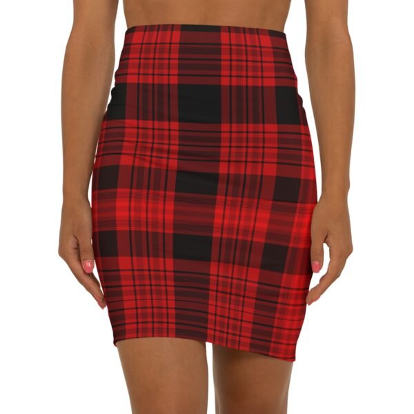 Women's Pencil Skirt - Black and Red plaid Design